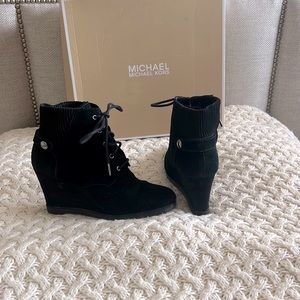Michael Kors Suede Black Wedge Half Boot Size 9